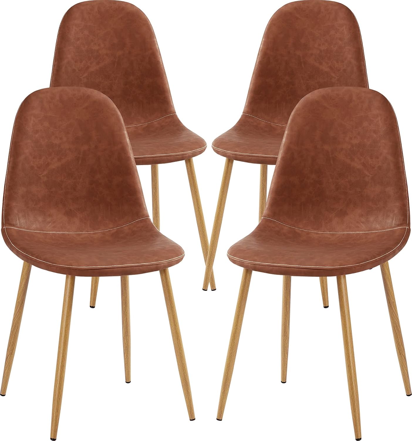 GreenForest Dining Chairs Set of 4, Mid Century Dining Kitchen Room Chairs, Modern Upholstered Dining Chairs with Soft Faux Leather Cushion Seat and Metal Legs, Side Chairs for Living Room, Dark Brown