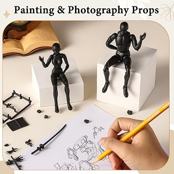 Yookeer Drawing Action Figures Body, Male and Female, Black, 2