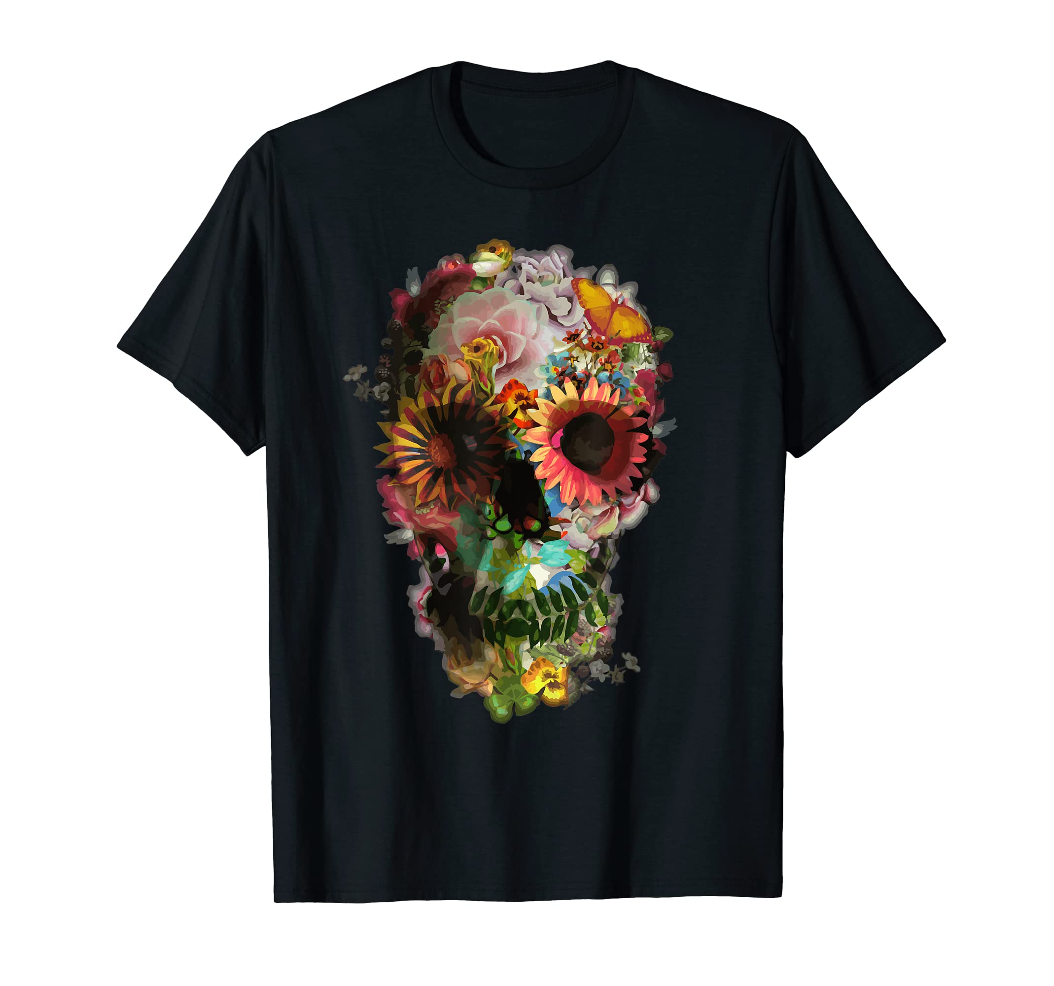 Amazon | 花 ドクロ 花 植物 ひまわり 人間の骸骨 頭 Tシャツ | T