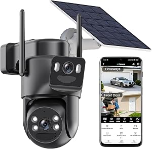 Dual Lens Security Cameras Outdoor, Solar Camera Surveillance Exterieur | 6MP Color Night Vision, 2-Way Audio, Motion Detection, Spotlight Siren, Waterproof, 2.4GHz WiFi, 360° View, Easy to Install