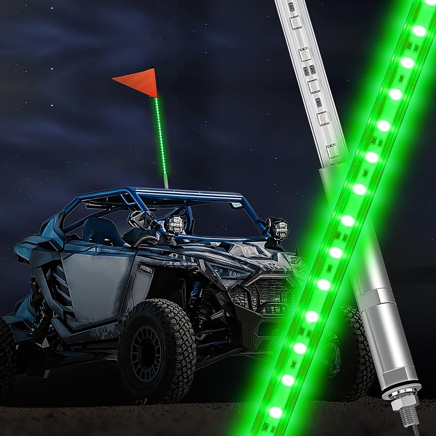 Nilight 1PCS 3FT LED Whip Light with Aluminum Base Green Color Safety Warning Pole Lighted Antenna Whips for RZR Polaris Dune Buggy Off-Road Truck UTV ATV
