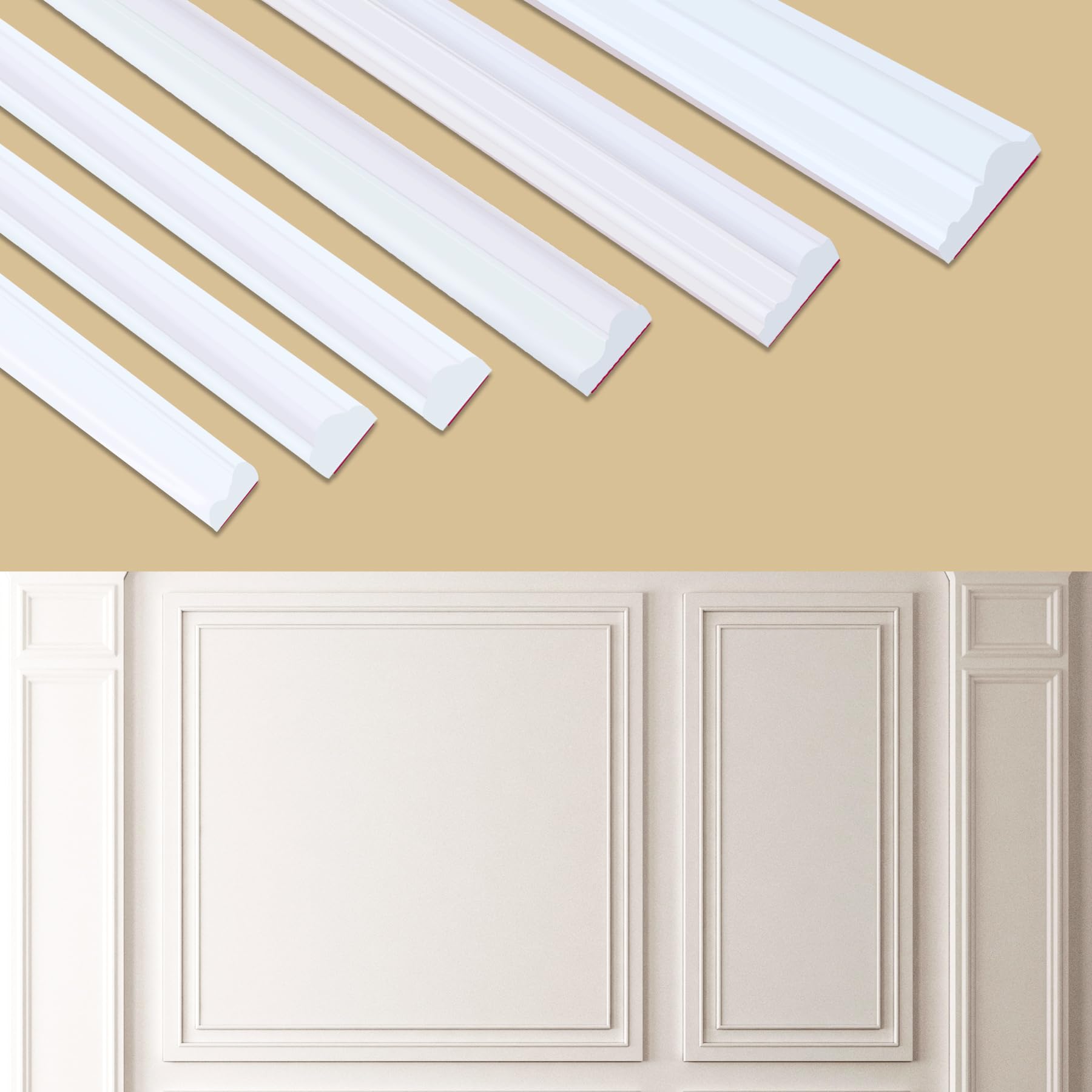 Soengsau Peel and Stick Accent Wall Molding, 393.7"L x 1.1"W Lightweight Self-Adhesive Chair Rail Trim for Interior Decoration