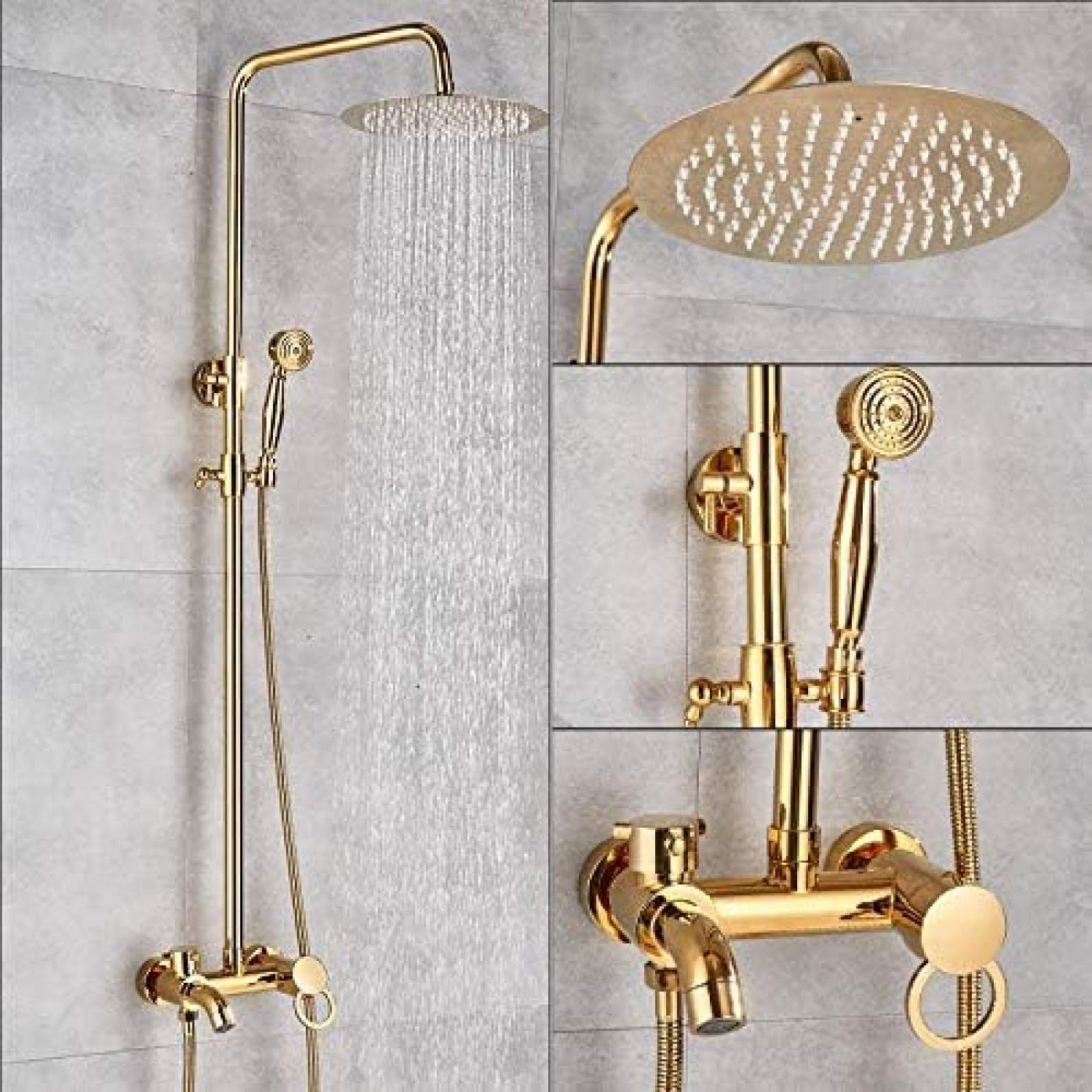 Ensemble de robinets de douche à effet pluie chromés avec mitigeur 3 voies
