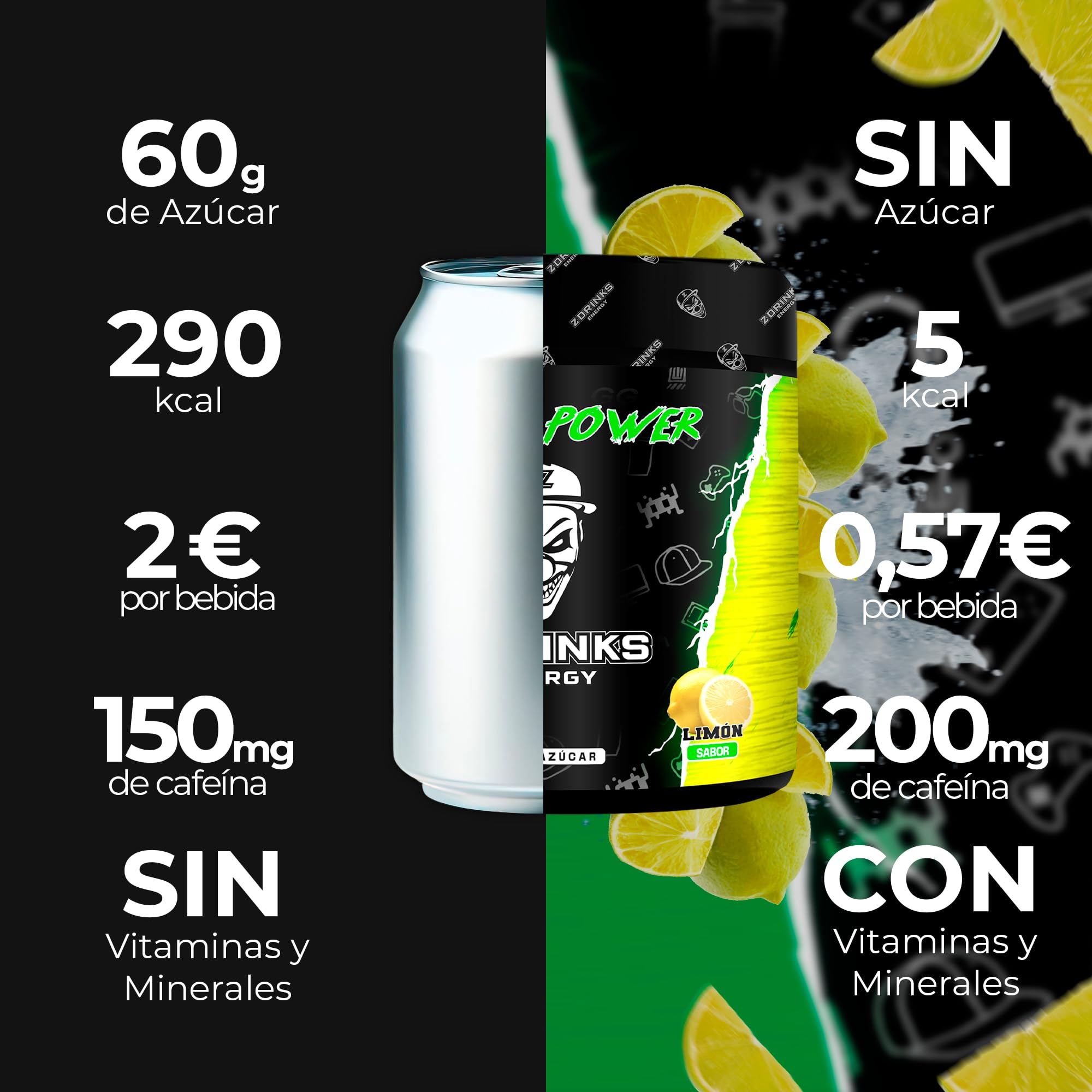 Z Drinks Energy Bebida Energética en Polvo 70 Servicios Sin Azúcar con Cafeína Minerales y Vitaminas Sabor Limón