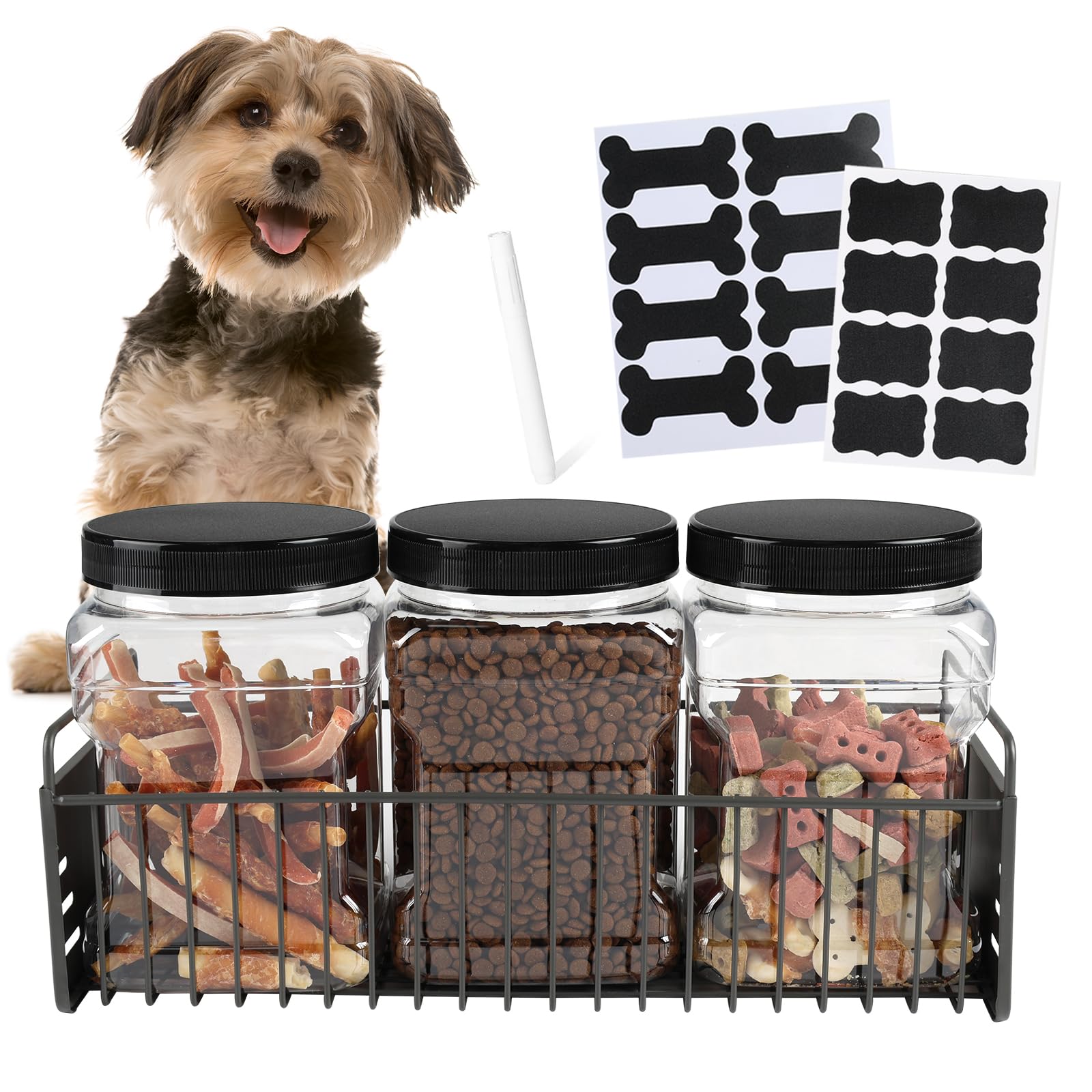 APITOS Dog Treat Jar Set of 3, Large Dog Treat Container for Kitchen Countertop Airtight Plastic Pet Biscuit Snack Tin
