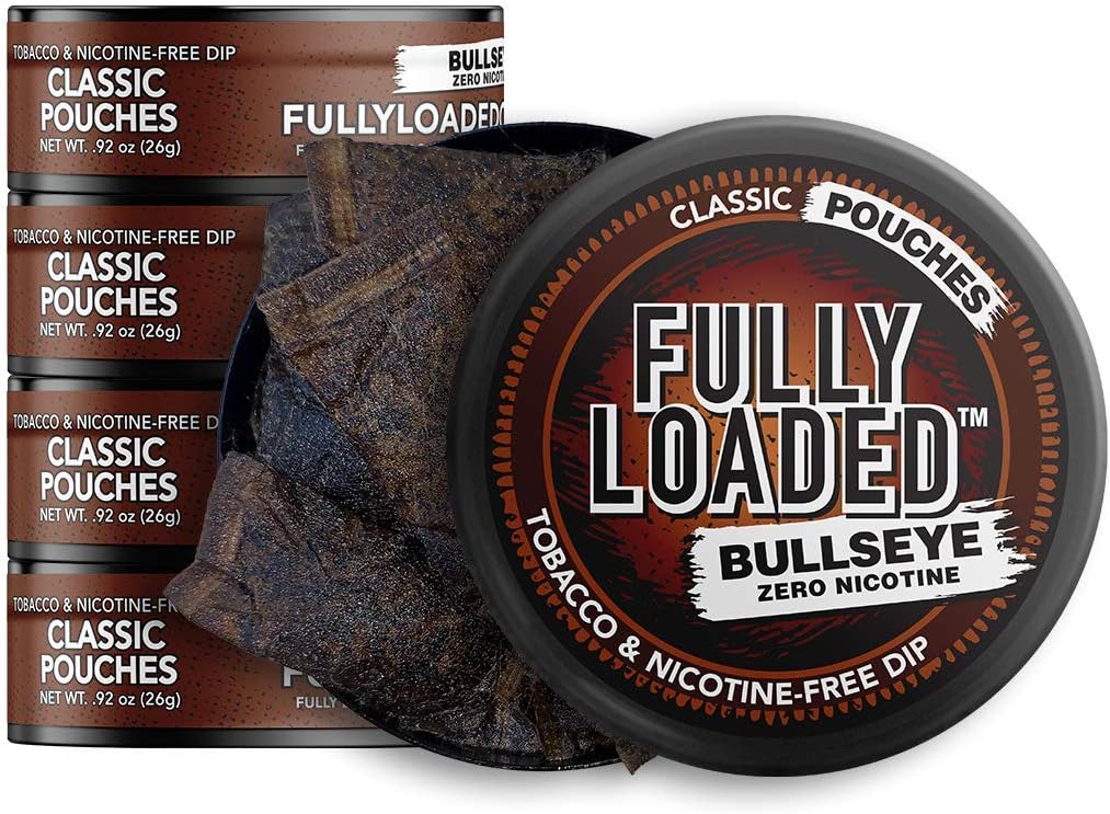 Fully Loaded Bullseye Chew Tobacco and Nicotine Free Classic Pouches Signature Flavor, Chewing Alternative-5 Cans