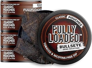 Fully Loaded Chew Tobacco and Nicotine Free Classic Bullseye Pouches Signature Flavor, Chewing Alternative-5 Cans