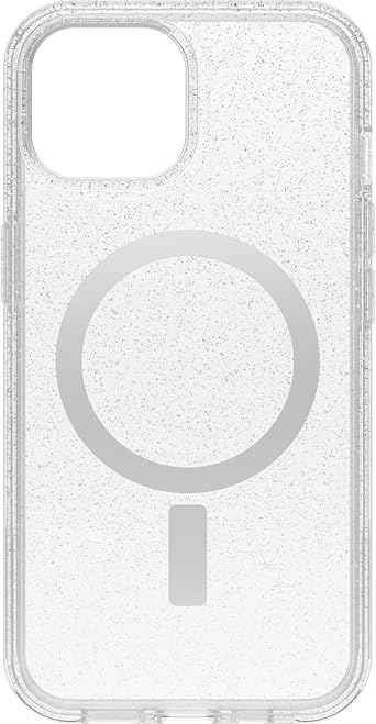OtterBox iPhone 15, iPhone 14, and iPhone 13 Symmetry Series Clear Case - Stardust Clear/Silver, Snaps to MagSafe, Ultra-Sleek, Raised Edges Protect Camera & Screen