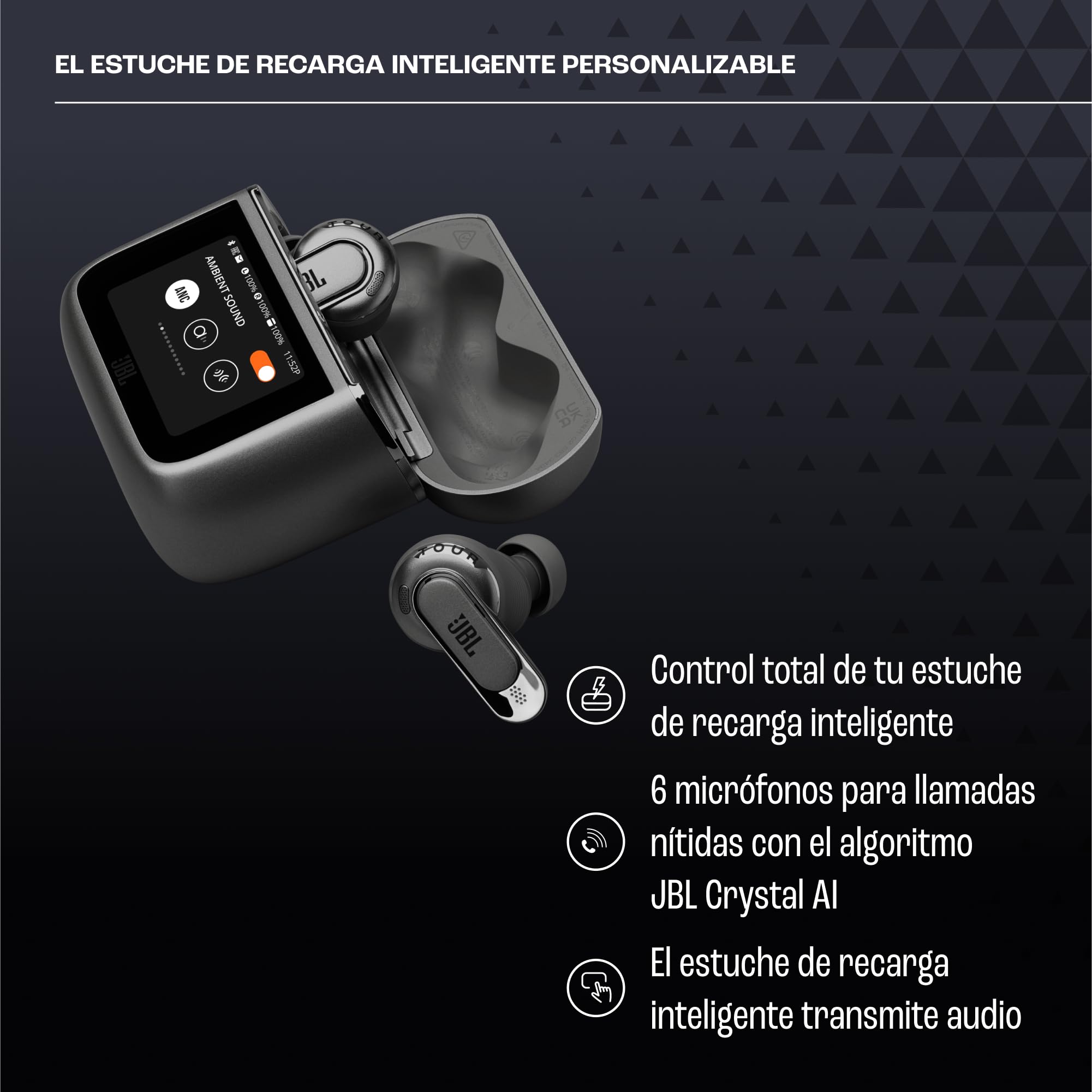 JBL Tour Pro 3, Auriculares True Wireless con Cancelación de Ruido, Negro | Estuche de carga inteligente, 44 horas de autonomía, Bluetooth 5.3, JBL Spatial 360 Sound y Seguimiento de Cabeza