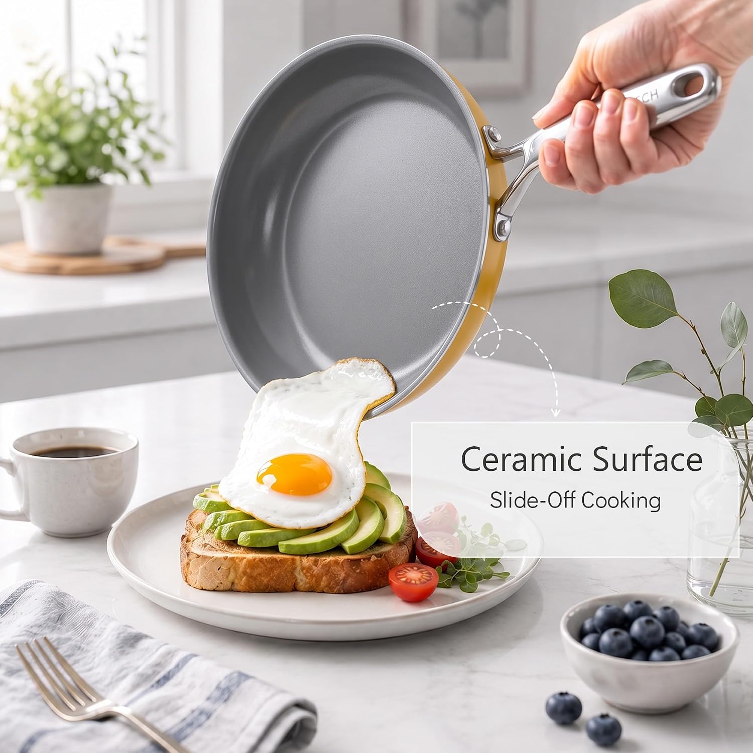 7 Piece Ceramic Cookware Set, Nonstick Pots and Pans Set for Dorm