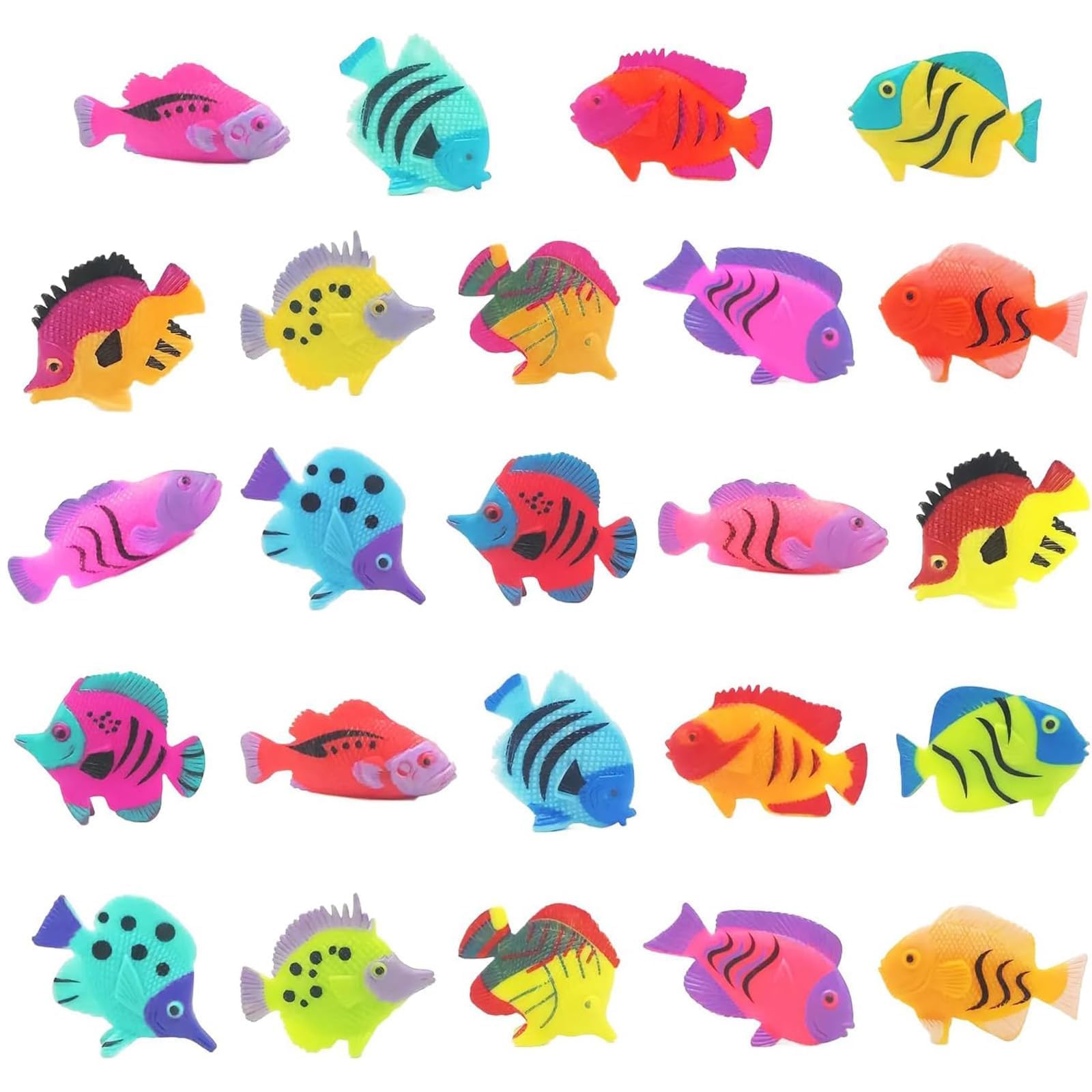 JISRKP Plastic Fish, 24 Pcs Random Mini fish t0ys, Sea Creature t0ys, Mini Tropical Fish Party Supplies
