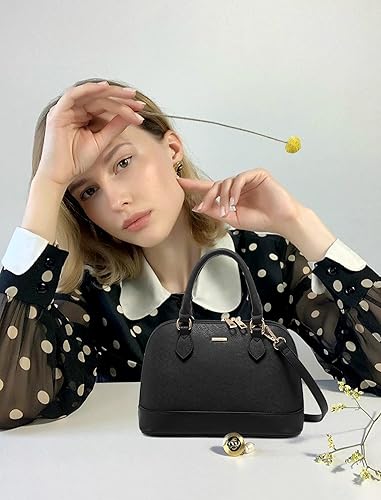 Miniatura 5 de Bolsos cruzados pequeños para mujeres, clásico, doble cremallera, asa superior, cartera de cúpula, bolso de hombro