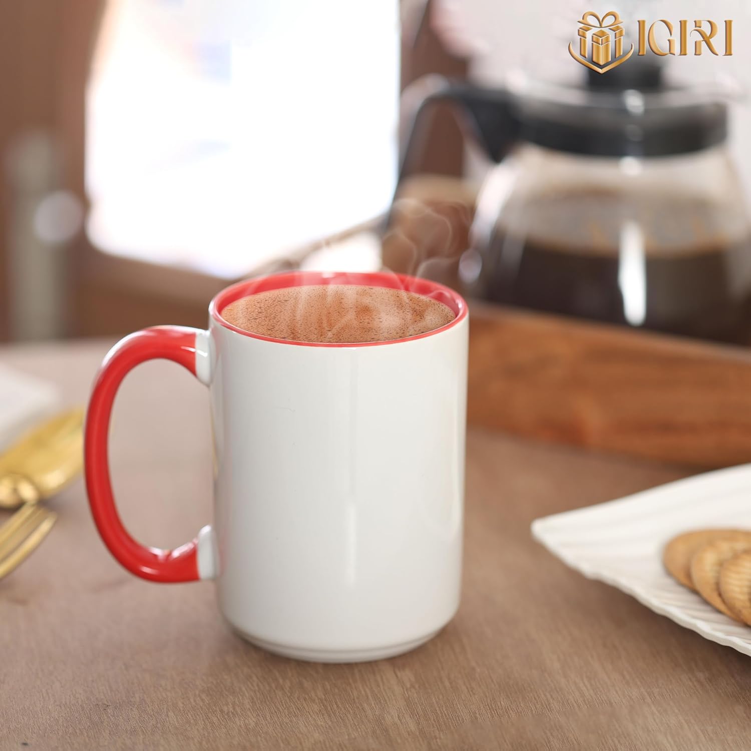 IGIRI Set of 36 Sublimation Ceramic Blank Mugs, 15 oz Sublimation Coffee Mugs Bulk, Coffee Cups with Colored Handle and Inside Ceramic Mug - 36 Pack (Red) - Image 6