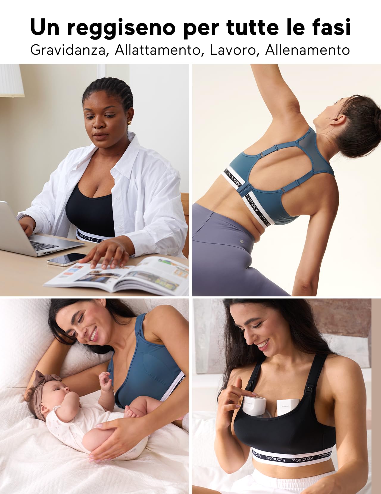 momcozy Reggiseno Allattamento FB011 - Sportivo e Morbido, Senza Fili, con Coppe Imbottite e Supporto per Gravidanza e Allattamento al Seno a Basso Impatto