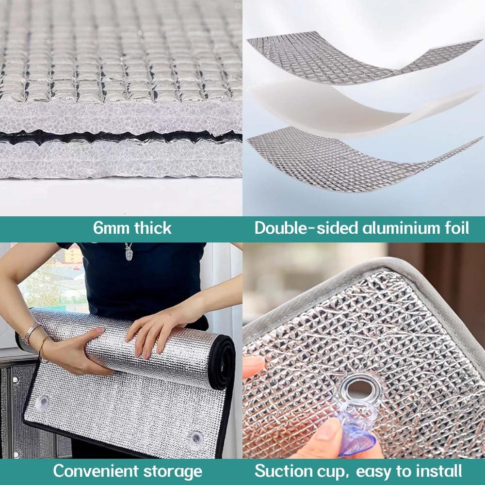 Riflettore termico per finestre, doppia pellicola in alluminio da 6 mm per controllo del calore, protezione solare e privacy, soluzione di colorazione riflettente (grigio, 1 confezione)