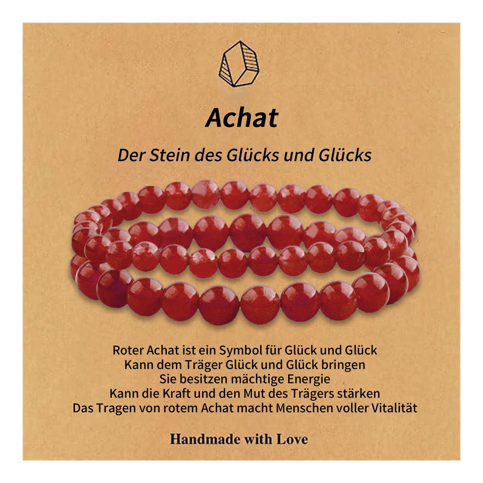 WGXIA 6mm 4mm Naturstein Achat Armband für Damen Glücksarmband Muttertagsgeschenk für Mama, Schmuck Freundschaft Geschenke für Frauen, Armband Damen (red achat)