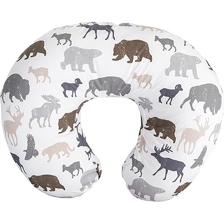 Boppy Nursing Pillow and Positioner—Original | Neutral Wildlife, Forest Animals on White | Breastfeeding, Bottle Feeding, Baby Support | With Removable Cotton Blend Cover | Awake-Time Support