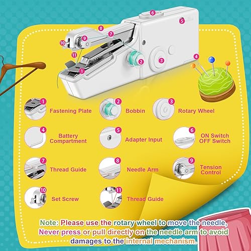 Miniatura 3 de Máquina de coser de mano con kit de accesorios, mini máquina de coser para costura rápida, máquina de coser portátil adecuada para el hogar, viajes