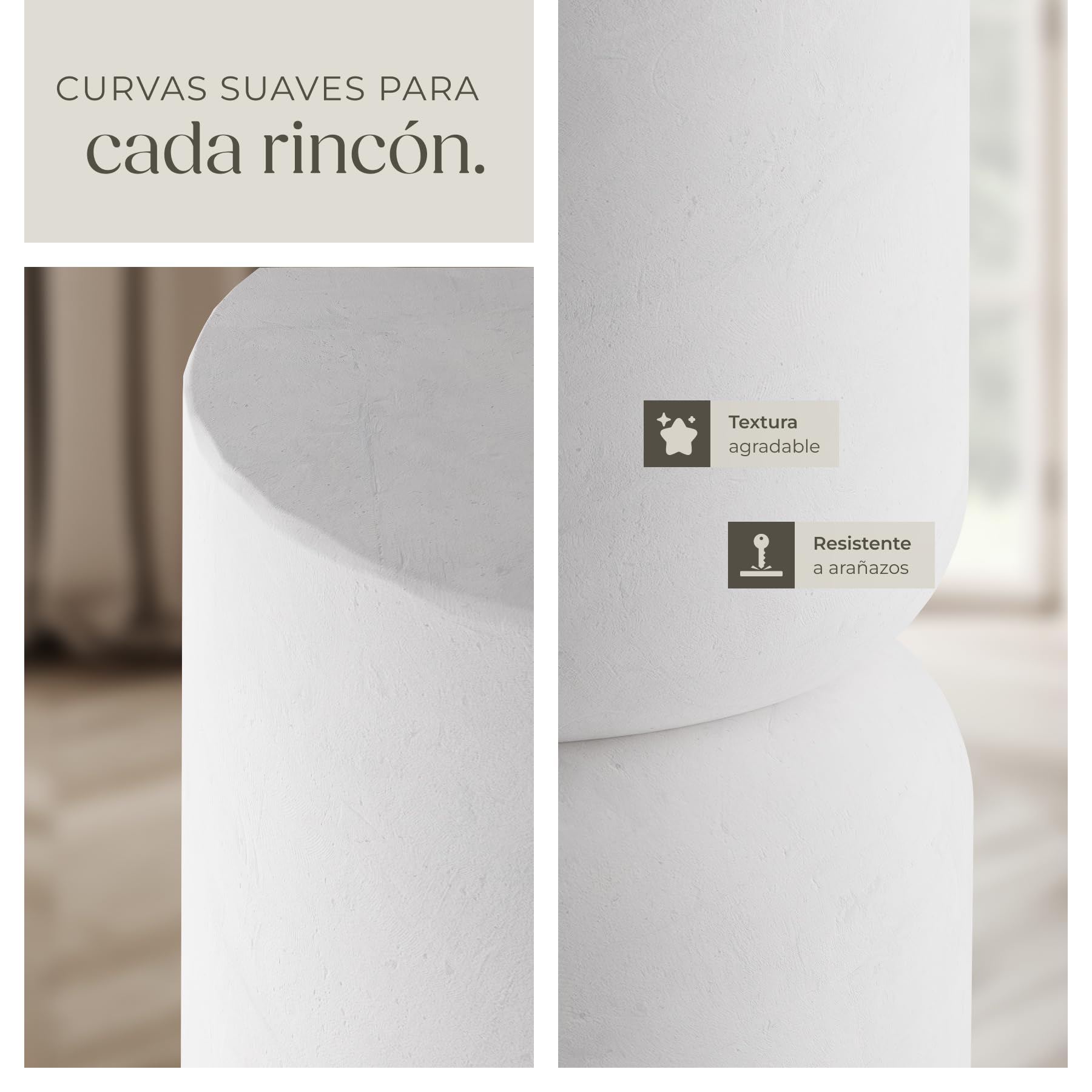 tectake® Mesas Auxiliares Modernas, Diseño Robusto Curvilíneo, Mesa Redonda Comedor, Resistente a la Intemperie, Salon, Protectores Antideslizantes, Mesa de Sofa - Blanco