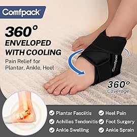 Comfpack Ankle Ice Pack Wrap for Swelling, FSA Eligible, Heel Ice Pack for Pain Relief, Hot Cold Therapy Cold Pack for Plantar Fasciitis, Achilles Tendonitis, Ankle Sprain, Foot Pain, Black
