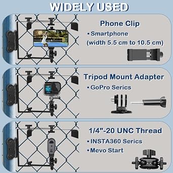 Magnetic Phone Fence Mount with Shade, Fence Phones Holder for iPhone, Phones, Mevo Start and Other Action Cameras, for Recording Baseball, Softball and Tennis Games (Black)
