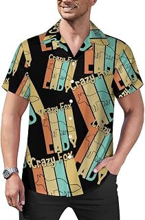 Crazy Fox Lady Mens Shirts Hawaiian Short Sleeved Cuban Collar Graphic Tees Tops