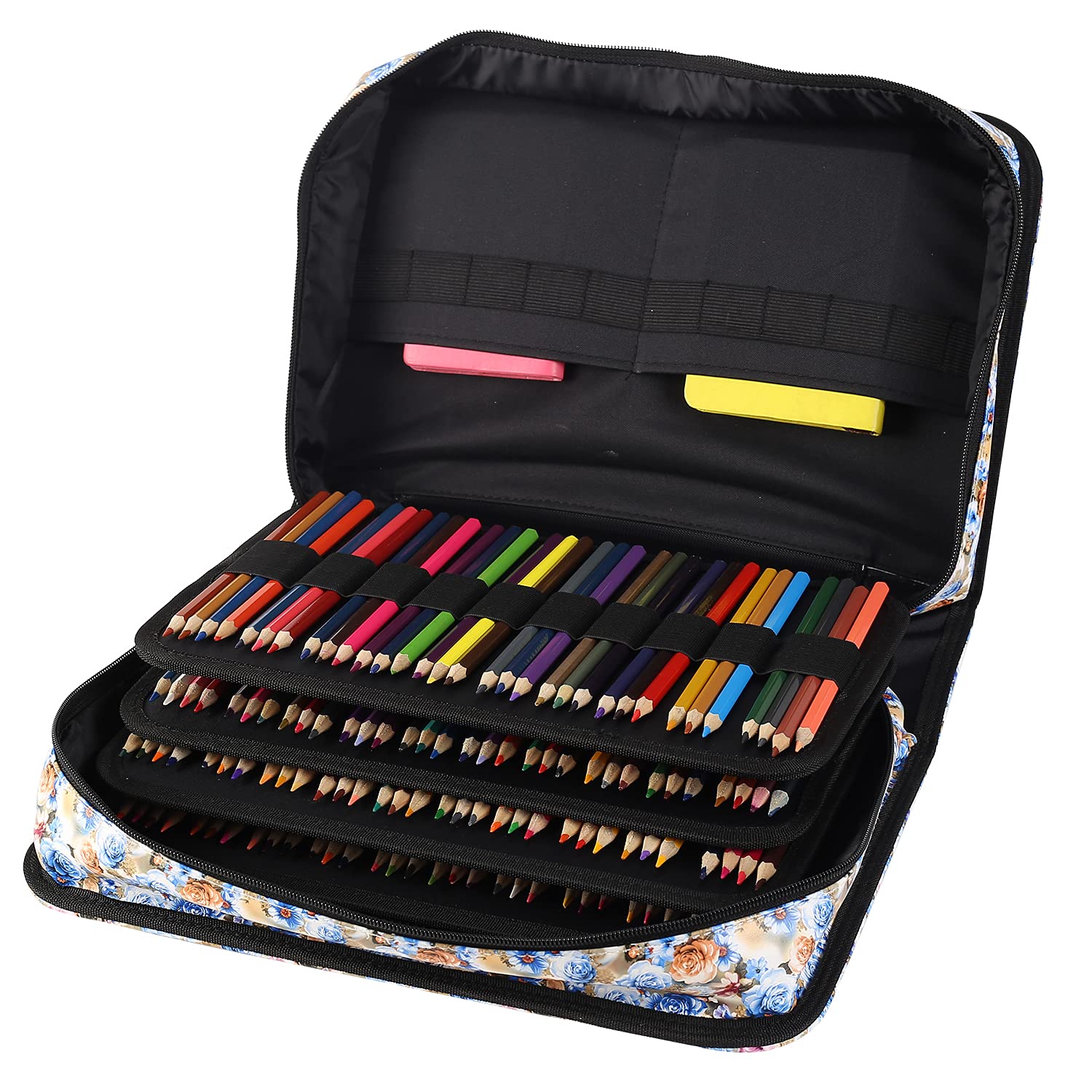 Shulaner Farbiges Federmäppchen mit Schlitz für 270 bis 290 Bleistifte oder 180 bis 190 farbige Gelstifte mit Reißverschluss, großes Fassungsvermögen, PU-Leder, Stift-Organizer-Tasche mit Schultergurt
