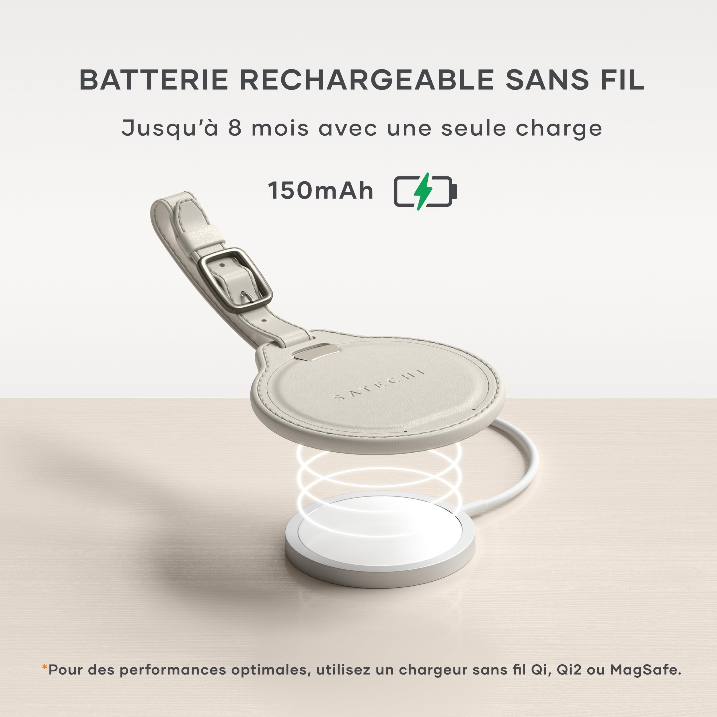 SATECHI FindAll Traceur GPS pour Bagage, Apple Find My, Beige | Localisateur Bluetooth, recharge sans fil, compatible TSA, alertes d'oubli puissantes, pour iPhone, iPad, Mac