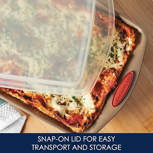 Miniatura 5 de Rachael Ray Cucina - Juego de utensilios antiadherentes para hornear bandejas para hornear para magdalenas 10 piezas café latte con agarres rojos de