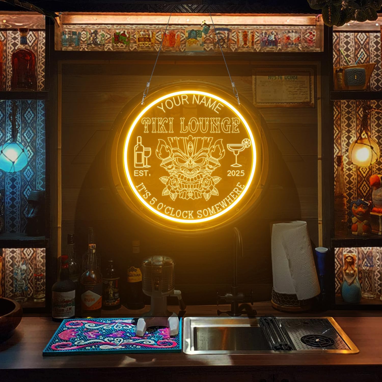 Custom Tiki Bar Neon Signs Waterproof For Wall Decor, Personalized Tiki Bar Lights Sign for Outdoor Patio,Men Dad Gifts, for Outside Patio Man Cave Bistro Wall Decor