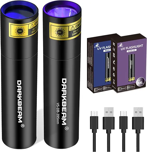 DARKBEAM UV Flashlight 365nm/395nm Black Light Lamp, USB Rechargeable, 2 Pack