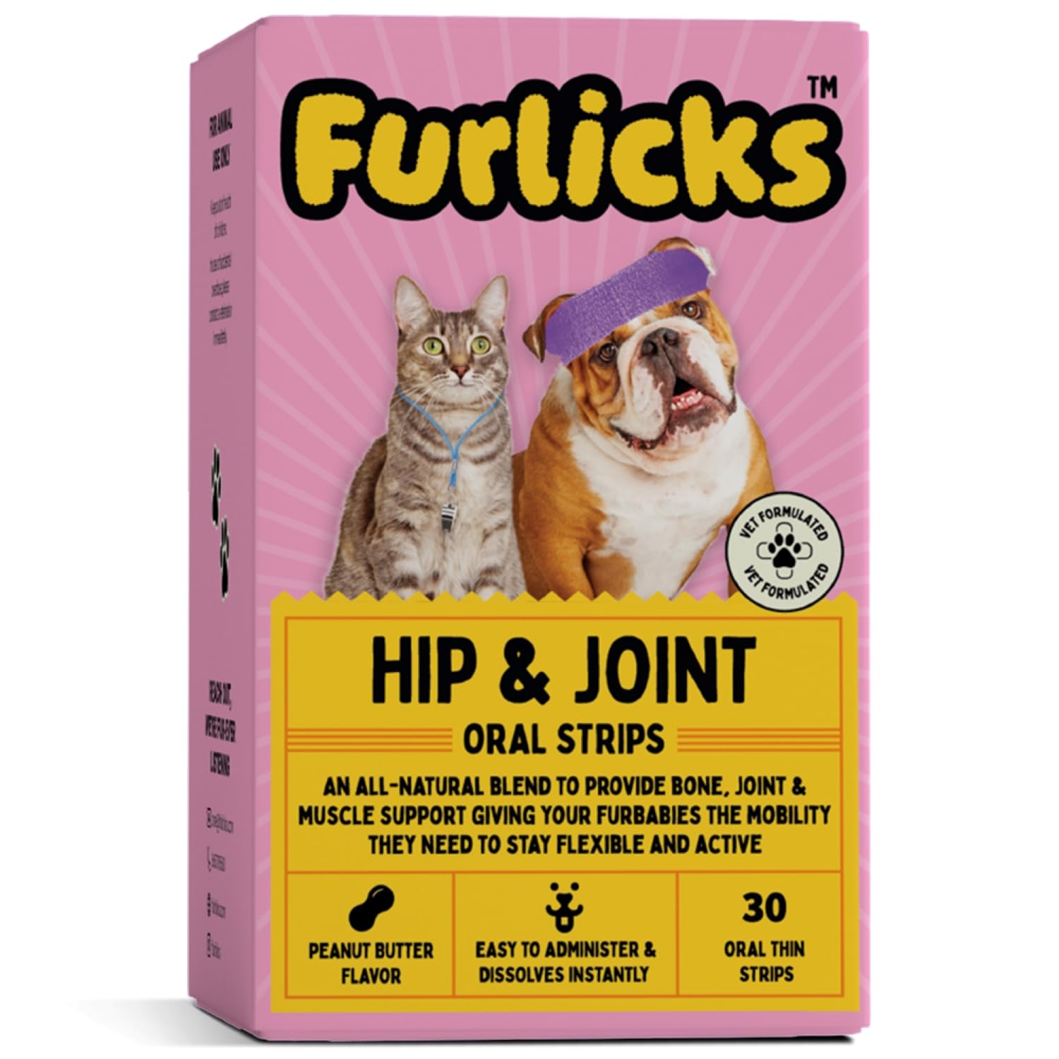 Hip & Joint Supplement for Dogs & Cats | Marine Collagen & Calcium for Joint Mobility, Lubrication, Bone Support & Pain Relief (30 Oral Dissolving Strips)