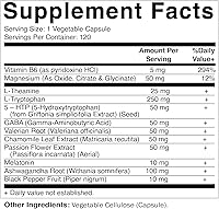 Vista 3 de Vitamatic Melatonina 60mg con B6, magnesio, L-teanina, L-triptófano, 5-HTP, GABA, valeriana, manzanilla, flor de la pasión, Ashwagandha y pimienta
