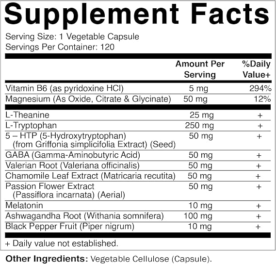 Vitamatic Melatonin 60mg with B6, Magnesium, L-Theanine, L-Tryptophan, 5-HTP, GABA, Valerian, Chamomile, Passion Flower, Ashwagandha & Black Pepper