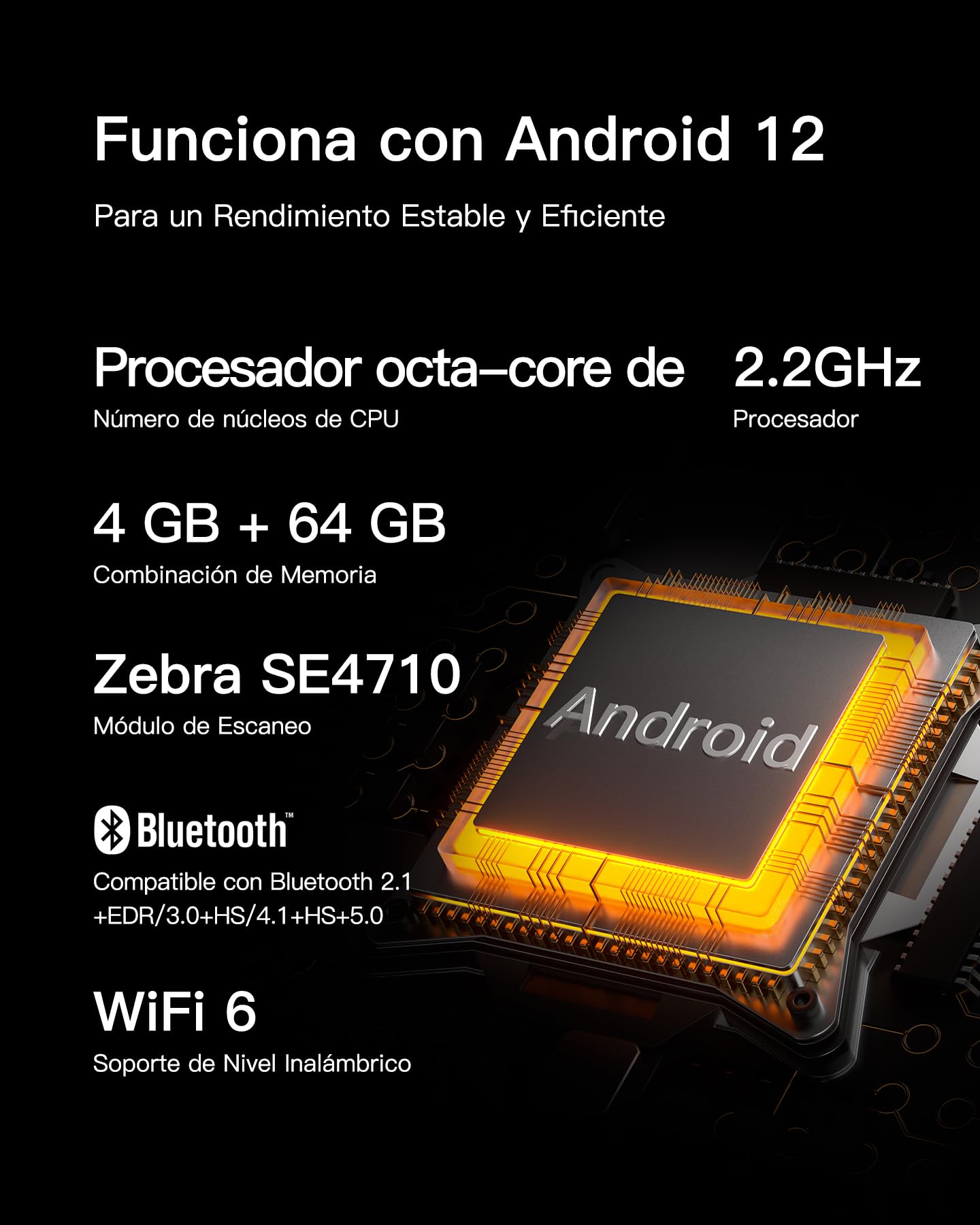Inateck Android 12 PDA - Escáner de código de barras PDA de 6 pulgadas, pantalla táctil completa, lector 1D/2D con empuñadura de pistola, escáner Bluetooth IP66 6500 mAh, Wi-Fi 6 y 4G, para minoristas