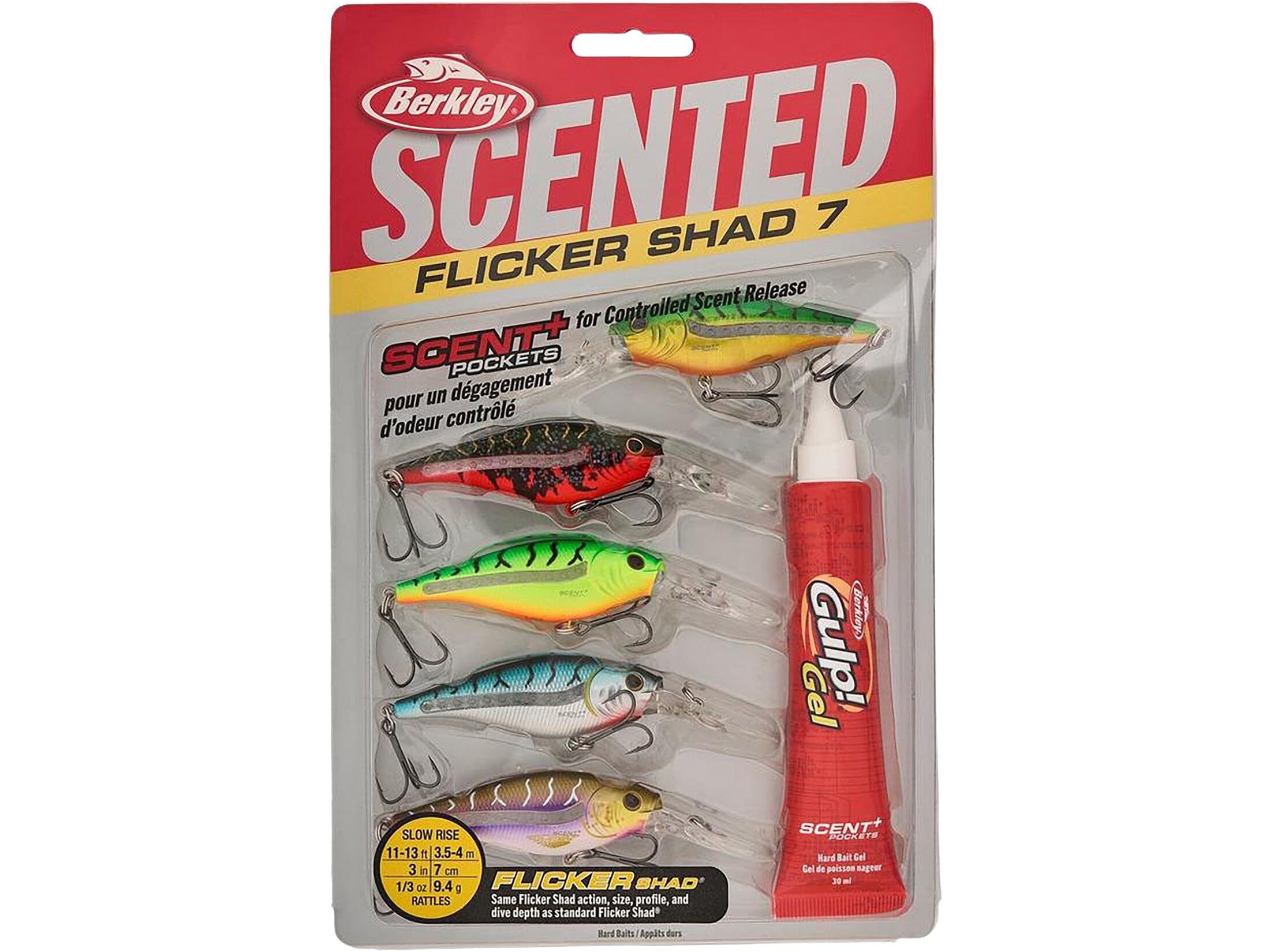 Berkley Scented Flicker Shad Tiger 5 Pack Fishing Lure, Assorted, 3/16 oz, 2.75in | 7 cm, Size, Profile and Dive Depth Imitates Real Shad, Equipped with Fusion19 Hook