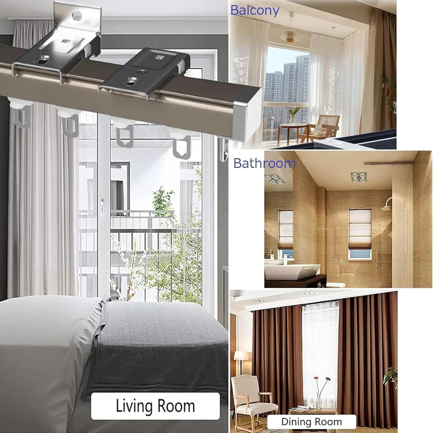 Ceiling Wall Mount Curtain Sliding Track System Set, Curtain Track System, Stainless Steel Pulley, For RV, Bay Window, Room Divider(White,600cm)