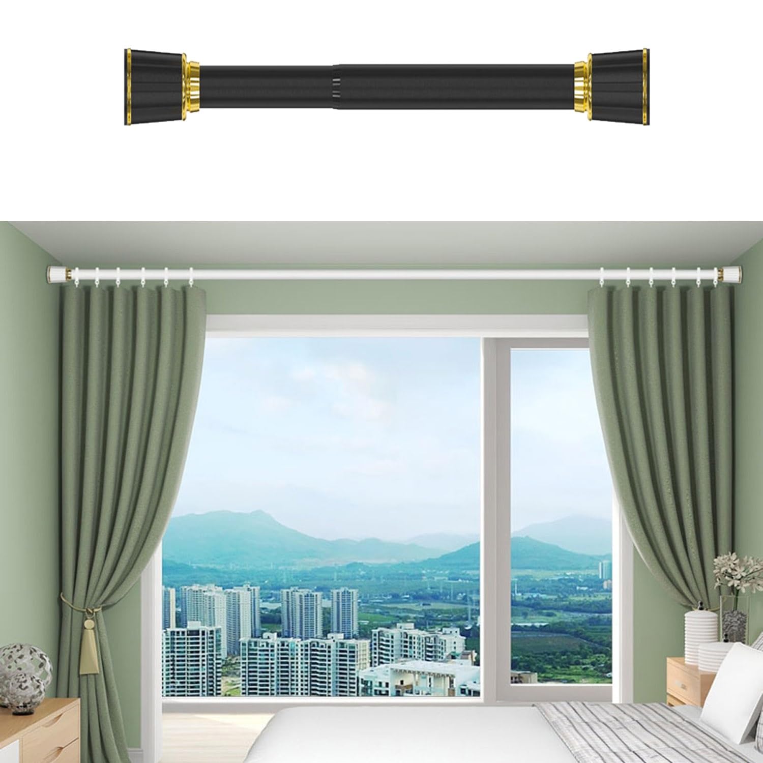 GLDYTVF Adjustable Stainless Steel Spring Tension Curtain Rods 40-500cm No Drilling Easy Install for Indoor/Outdoor Use Ideal for Bathrooms & Room Dividers - Black Size 260-350cm