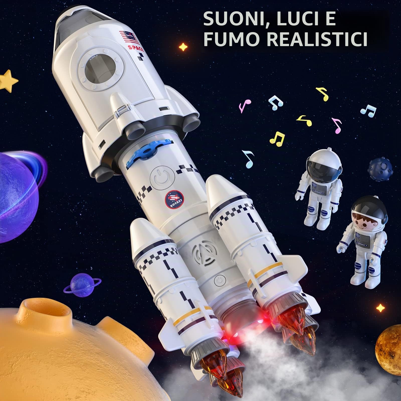 TEMI Space Shuttle giocattolo per razzo 3 4 5 6 7 8 9 anni bambini giocattolo educativo 5 in 1 STEM giocattolo con 2 astronauti lampada di proiezione, giocattolo spaziale regalo per ragazzi e ragazze