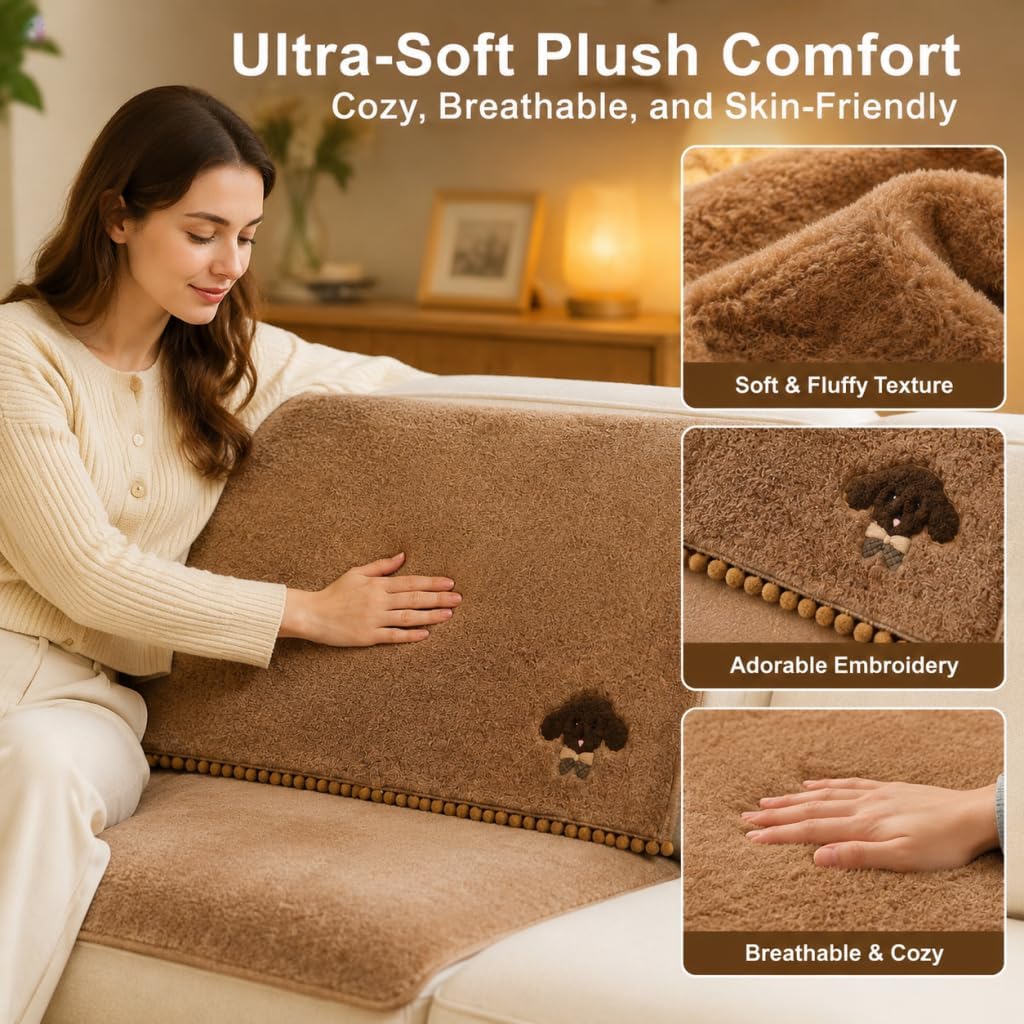 Need a Couch Cover for Dogs that Won’t Slip Off? Waterproof Pet Sofa Protector with Non-Slip Backing, Faux Teddy Fur, Thin and Machine Washable for Daily Use