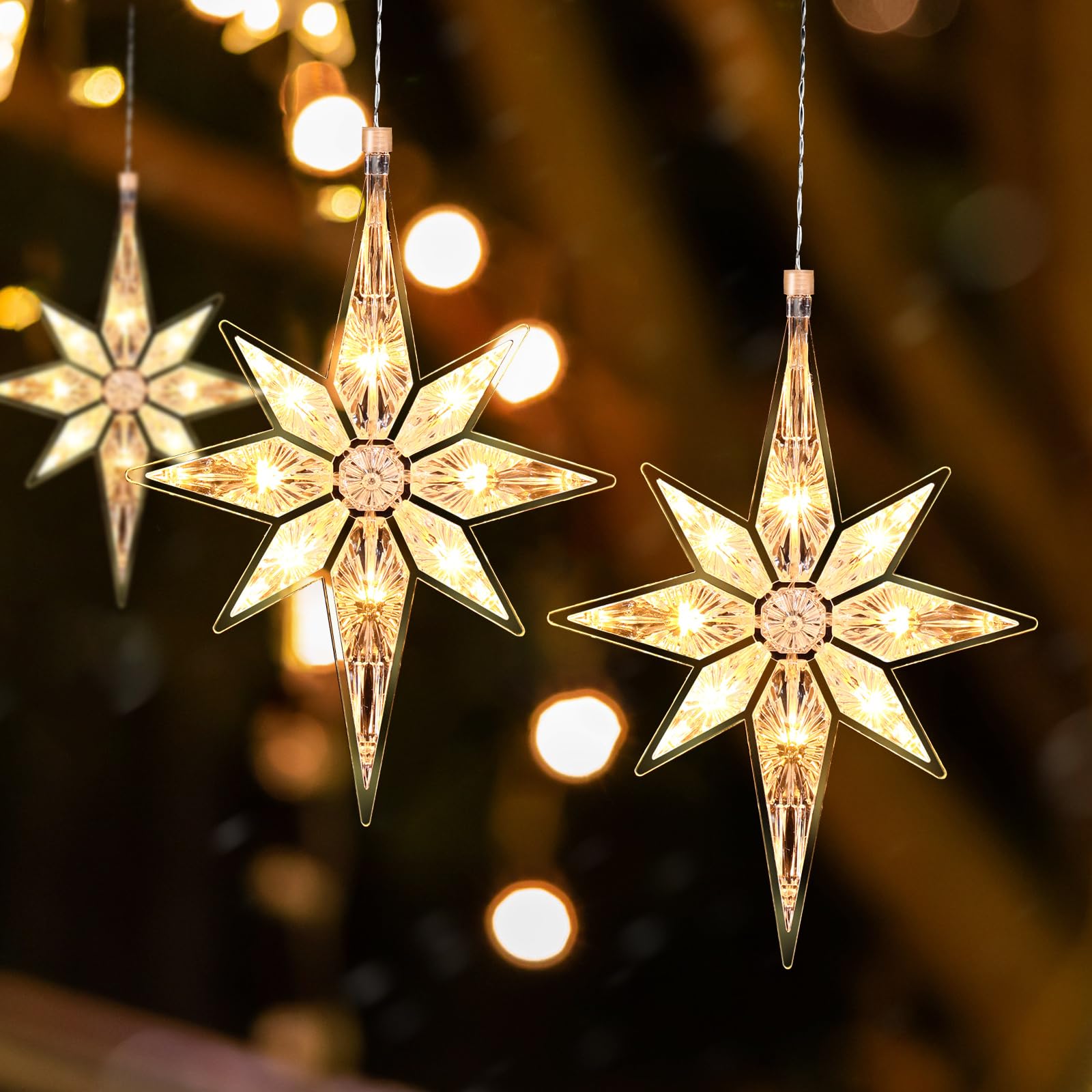 Mudder 27,5 cm Lumières d'Étoile de Fenêtre de Noël Grande Étoile Lumineuse à Suspendre de Noël en Plastique Lumières à Ventouse de Fenêtre Lumières de Silhouette d'Étoile (Blanc Chaud, 4)