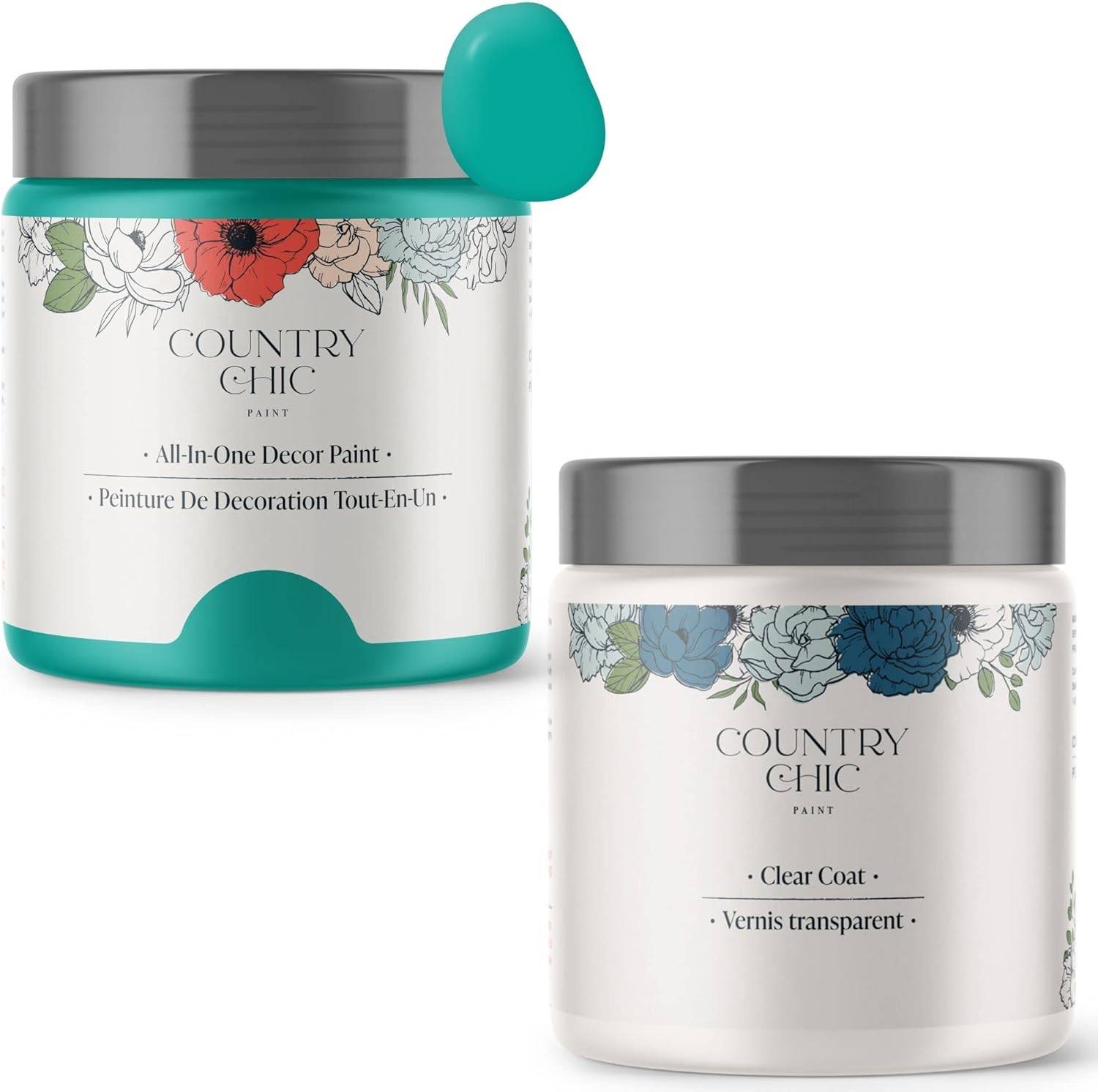 Chalk Style Paint + Clear Coat Bundle - for Furniture, Home Decor, Crafts (Color: Whoop-de-do [pint - 16 oz] - Teal)