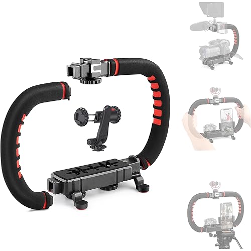 Zeadio Camera Smartphone Stabilizer, Handle Grip Handheld Video Rig, Compatibility with All Camera, Camcorder, Action Camera, DSLR and for All iPhone and Android Smartphones