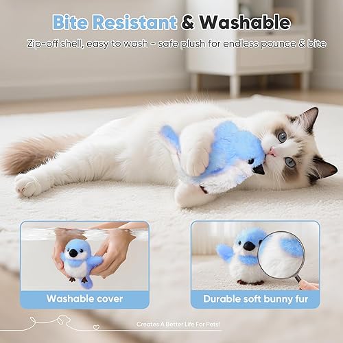 Miniatura 3 de Petbobi Flappy Bird - Juguete interactivo realista para gatos con gorrión, pájaro gorrión, alas que aletean (diseño que no vuela), juguetes