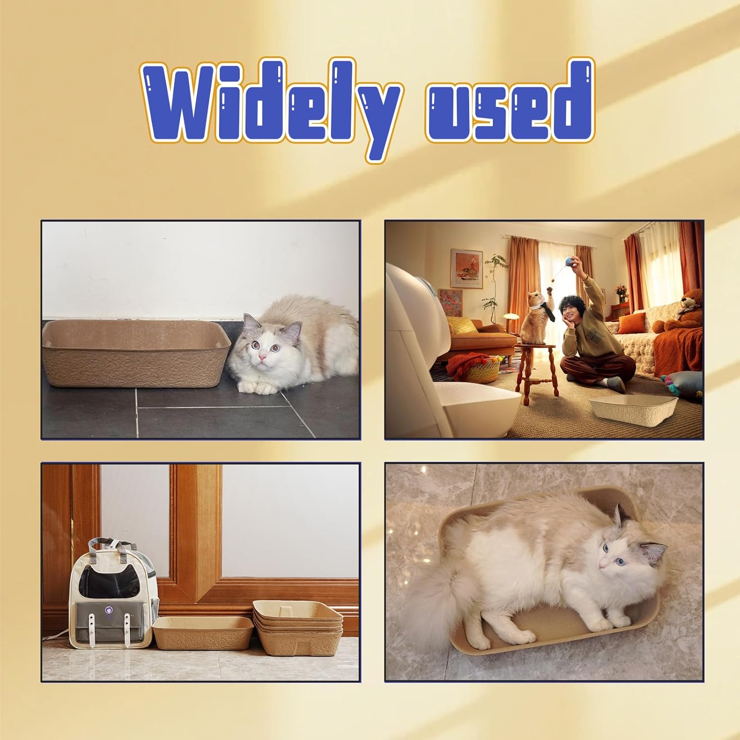 Disposable Cat Litter Box, Sturdy and Durable, Extra Thick, Large Size - 16.2"x12.6"x3.9", Leak Resistant and Sustainable, Disposable Litter Boxes for Cats (Brown, 10-Pack)