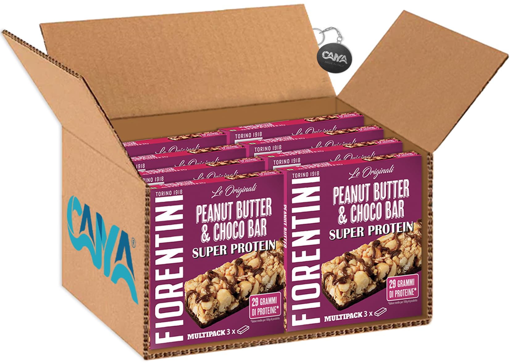 Fiorentini Peanut Butter & Choco Bar Super Protein Barrette al Burro d'Arachidi e Cioccolato 114g [CAIYA® BOX da 8 Confezioni]