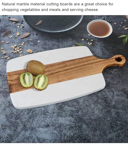 Acacia Wood And White Marble Cheese Cutting Board With Handle, Serving Tray, Charcuterie Platter For Cheese, Fruit, Meat #TOP6