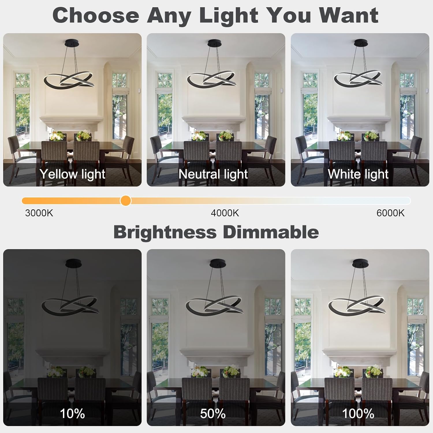 Modern LED Chandelier, Black Infinity Pendant Light 28 Inch, Dimmable Ceiling Light with APP & Remote, 3000K–6000K, 90+ CRI Flicker‑Free, Height Adjustable 8–58" for Dining Living Room Kitchen Island