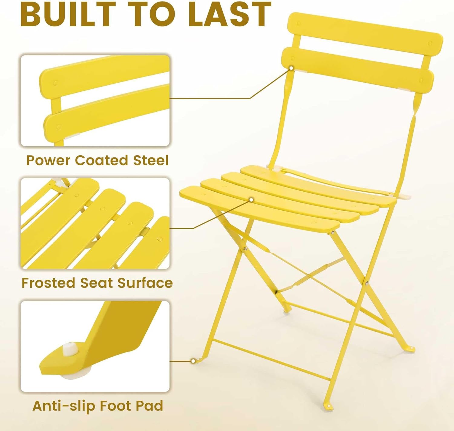 3-Piece Bistro Table and Chairs Iron Bistro Set, Anti-Rust, Waterproof Folding Cafe Table and Chairs, Foldable Small Bistro Set for Indoor Outdoor Porch Lawn Balcony Small Space