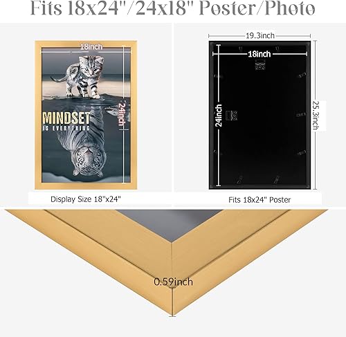 Miniatura 6 de Paquete de 2 marcos dorados de 18 x 24 pulgadas, marco de fotos natural adornado de 24 x 18 pulgadas, marco de fotos de concierto familiar,